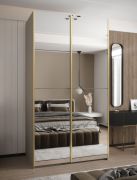 Armoire / Armoire à portes coulissantes | 245,5 x 140 x 64 cm | Couleur : cachemire | 6 compartiments | 2 tringles à vêtements | 2 portes coulissantes | Fermeture en douceur | Miroir