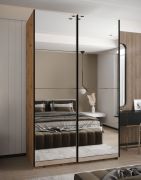 Penderie / Armoire à portes coulissantes / Miroir /245,5 x 150 x 64 cm / 6 compartiments / 2 tringles à vêtements / 2 portes coulissantes / Soft-Close / Couleur : Chêne Artisan