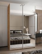 Armoire / Armoire à portes coulissantes | Miroir | 245,5 x 150 x 64 cm | Système de fermeture en douceur | Couleur : chêne Artisan | 2 tringles à vêtements | 2 portes coulissantes