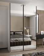 Penderie / Armoire à portes coulissantes / 6 compartiments / Couleur : Blanc / 245,5 x 150 x 64 cm / Miroir / 2 tringles à vêtements / 2 portes coulissantes / Soft-Close