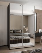Armoire / Armoire à portes coulissantes | Miroir | 245,5 x 150 x 64 cm | Fermeture en douceur | Couleur : noir | 2 tringles à vêtements | 2 portes coulissantes | 6 compartiments