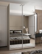 Armoire / Armoire à portes coulissantes | 245,5 x 150 x 64 cm | 2 portes coulissantes | 2 tringles à vêtements | 6 compartiments | Couleur : cachemire | Fermeture en douceur | Chants en ABS