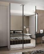Penderie / Armoire à portes coulissantes / 245,5 x 160 x 64 cm / 11 compartiments / 2 tringles à vêtements / Couleur : Blanc / Miroir / Soft-Close / 2 portes coulissantes