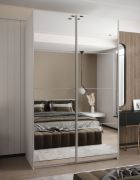 Penderie / Armoire à portes coulissantes / Miroir /245,5 x 160 x 64 cm / 2 tringles à vêtements / 11 compartiments / Couleur : Blanc / 2 portes coulissantes / Fonction Soft-Close
