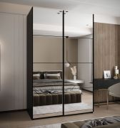 Armoire / Armoire à portes coulissantes | 245,5 x 160 x 54 | Fermeture en douceur | Miroir | 2 tringles à vêtements | 11 compartiments | Couleur : noir | 2 portes coulissantes