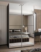 Armoire / Armoire à portes coulissantes | 245,5 x 160 x 64 cm | Fermeture en douceur | 2 tringles à vêtements | 11 compartiments | Couleur : noir | 2 portes coulissantes | Miroir