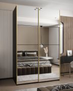 Armoire / Armoire à portes coulissantes | Miroir | 245,5 x 160 x 64 cm | 2 tringles à vêtements | Fermeture en douceur | 11 compartiments | Couleur : noir | 2 portes coulissantes