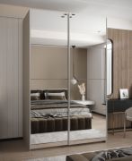 Armoire / Armoire à portes coulissantes | 2 tringles | 2 portes coulissantes | 245,5 x 160 x 64 cm | Fermeture en douceur | Miroir | 11 compartiments | Couleur : cachemire