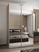 Armoire / Armoire à portes coulissantes | 11 compartiments | Miroir | 245,5 x 160 x 64 | Couleur : cachemire | 2 tringles à vêtements | 2 portes coulissantes | Fermeture en douceur