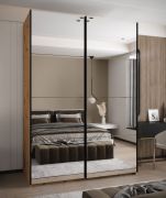 Armoire / Armoire à portes coulissantes | Fermeture en douceur | 2 tringles | 245,5 x 170 x 64 cm | 11 compartiments | 2 portes coulissantes | Couleur : chêne Artisan | Miroir