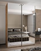 Penderie / Armoire à portes coulissantes / Couleur : Chêne Artisan / 11 compartiments / 245,5 x 170 x 64 cm / 2 tringles à vêtements / 2 portes coulissantes / Soft-Close / Miroir