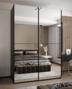 Armoire / Armoire à portes coulissantes | Miroir | 245,5 x 170 x 64 cm | 11 compartiments | Couleur : noir | 2 portes coulissantes | Fermeture en douceur | 2 tringles à vêtements