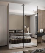 Penderie / Armoire à portes coulissantes / 245,5 x 170 x 64 cm / Couleur : Cachemire / Soft-Close / 2 tringles à vêtements / Miroir / 2 portes coulissantes / 11 compartiments
