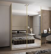 Armoire / Armoire à portes coulissantes | Fermeture en douceur | Miroir | Couleur : cachemire | 2 tringles | 11 compartiments | 2 portes coulissantes | 245,5 x 170 x 64 cm