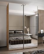 Penderie / Armoire à portes coulissantes / Couleur : Chêne Artisan / 11 compartiments / 2 tringles à vêtements / 245,5 x 180 x 64 cm / Soft-Close / 2 portes coulissantes / Miroir