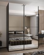 Penderie / Armoire à portes coulissantes / Soft-Close / 245,5 x 180 x 64 cm / 11 compartiments / Couleur : Noir / 2 tringles à vêtements / Miroir / 2 portes coulissantes