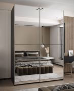 Armoire / Armoire à portes coulissantes | 2 tringles | 245,5 x 180 x 64 cm | Miroir | 11 compartiments | Fermeture en douceur | 2 portes coulissantes | Couleur : noir