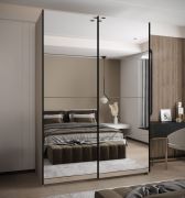 Armoire / Armoire à portes coulissantes | 245,5 x 180 x 64 cm | Couleur : cachemire | 2 tringles à vêtements | Fermeture en douceur | 11 compartiments | 2 portes coulissantes | Miroir