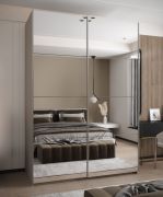 Armoire / Armoire à portes coulissantes | 245,5 x 180 x 64 cm | Couleur : cachemire | Fermeture en douceur | 11 compartiments | 2 tringles à vêtements | 2 portes coulissantes | Miroir