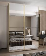 Armoire / Armoire à portes coulissantes | 11 compartiments | Fermeture en douceur | 245,5 x 180 x 64 cm | Couleur : cachemire | 2 portes coulissantes | 2 tringles à vêtements | Miroir