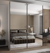 Penderie / Armoire à portes coulissantes / Couleur : Blanc / Soft-Close / Miroir / 2 tringles à vêtements / 2 portes coulissantes / 245,5 x 190 x 64 cm / 11 compartiments