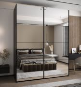Armoire / Armoire à portes coulissantes | 2 portes coulissantes | Couleur : noir | 2 tringles à vêtements | Fermeture en douceur | 245,5 x 190 x 64 cm | Miroir | 11 compartiments