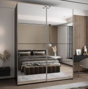 Armoire / Armoire à portes coulissantes | 11 compartiments | Fermeture en douceur | 245,5 x 190 x 64 cm | 2 tringles à vêtements | 2 portes coulissantes | Couleur : noir | Miroir