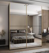 Armoire / Armoire à portes coulissantes | 2 tringles | 245,5 x 190 x 64 cm | 2 portes coulissantes | Miroir | 11 compartiments | Fermeture en douceur | Couleur : noir