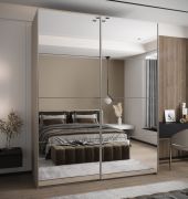Armoire / Armoire à portes coulissantes | 245,5 x 190 x 64 cm | 11 compartiments | 2 tringles à vêtements | Fermeture en douceur | Miroir | 2 portes coulissantes | Couleur : cachemire