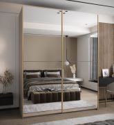 Armoire / Armoire à portes coulissantes | Couleur : cachemire | 11 compartiments | Fermeture en douceur | 2 portes coulissantes | 2 tringles à vêtements | Miroir | 245,5 x 190 x 64 cm