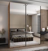 Armoire / Armoire à portes coulissantes | 2 tringles | 245,5 x 200 x 64 cm | 11 compartiments | Fermeture en douceur | 2 portes coulissantes | Miroir | Couleur : chêne Artisan