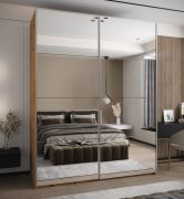 Armoire / Armoire à portes coulissantes | 245,5 x 200 x 64 cm | 11 compartiments | 2 tringles à vêtements | 2 portes coulissantes | Fermeture en douceur | Miroir | Couleur : chêne Artisan