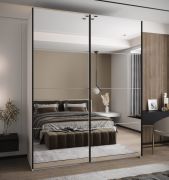 Penderie / Armoire à portes coulissantes / 245,5 x 200 x 64 cm / 11 compartiments / Soft-Close / 2 tringles à vêtements / 2 portes coulissantes / Miroir / Couleur : Blanc