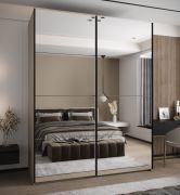 Armoire / Armoire à portes coulissantes | 245,5 x 200 x 64 cm | 2 tringles | 11 compartiments | 2 portes coulissantes | Miroir | Couleur : cachemire | Fermeture en douceur