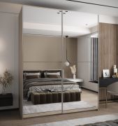 Armoire / Armoire à portes coulissantes | 11 compartiments | 2 tringles à vêtements | 2 portes coulissantes | 245,5 x 200 x 64 cm | Miroir | Fermeture en douceur | Couleur : cachemire