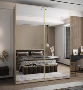 Penderie / Armoire à portes coulissantes / 245,5 x 200 x 64 cm / 2 tringles à vêtements / 11 compartiments / miroir / 2 portes coulissantes / Soft-Close / Couleur : Cachemire