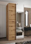 Armoire / Armoire à portes coulissantes | Couleur : chêne Artisan | 6 compartiments | 2 tringles à vêtements | 245,5 x 100 x 64 cm | Miroir | 2 portes coulissantes | Fermeture en douceur