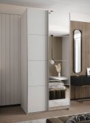 Penderie / Armoire à portes coulissantes / 245,5 x 100 x 64 cm / 6 compartiments / 2 tringles à vêtements / 2 portes coulissantes / Couleur : Blanc / Soft-Close / Miroir