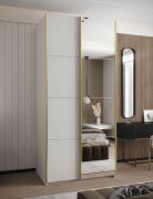 Penderie / Armoire à portes coulissantes / Miroir / Soft-Close / 245,5 x 100 x 64 cm / 6 compartiments / 2 portes coulissantes / 2 tringles à vêtements / Couleur : Blanc