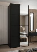 Armoire / Armoire à portes coulissantes | 245,5 x 100 x 64 cm | Couleur : noir | Miroir | Fermeture en douceur | 2 tringles à vêtements | 2 portes coulissantes | Miroir