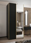 Armoire / Armoire à portes coulissantes | 2 portes coulissantes | Miroir | 6 compartiments | 245,5 x 100 x 64 cm | 2 tringles à vêtements | Couleur : noir | Fermeture en douceur