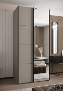 Armoire / Armoire à portes coulissantes | 245,5 x 100 x 64 cm | 2 tringles | 6 compartiments | Couleur : cachemire | 2 portes coulissantes | Fermeture en douceur | Miroir