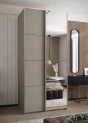 Armoire / Armoire à portes coulissantes | 6 compartiments | 245,5 x 100 x 64 cm | Couleur : cachemire | Fermeture en douceur | Miroir | 2 tringles à vêtements | 2 portes coulissantes
