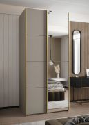Armoire / Armoire à portes coulissantes | 6 compartiments | Fermeture amortie | Couleur : cachemire | 245,5 x 100 x 64 cm | 2 tringles à vêtements | 2 portes coulissantes | Miroir