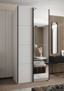 Penderie / Armoire à portes coulissantes / Couleur : Blanc / Soft-Close / Miroir / 2 portes coulissantes / 245,5 x 110 x 64 cm / 6 compartiments / 2 tringles à vêtements