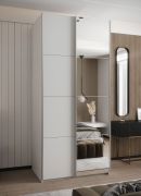 Penderie / Armoire à portes coulissantes / Couleur : Blanc / 245,5 x 110 x 64 cm / 6 compartiments / Miroir / Soft-Close / 2 tringles à vêtements / 2 portes coulissantes