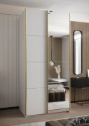 Penderie / armoire à portes coulissantes / Miroir / Soft-Close / 245,5 x 110 x 64 cm / 2 tringles à vêtements / 2 portes coulissantes / Couleur : blanc / 6 compartiments