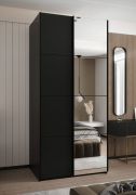 Armoire / Armoire à portes coulissantes | 245,5 x 110 x 64 cm | 6 compartiments | Fermeture en douceur | 2 tringles à vêtements | 2 portes coulissantes | Couleur : noir | Miroir