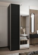 Armoire / Armoire à portes coulissantes | 245,5 x 110 x 64 cm | 6 compartiments | 2 portes coulissantes | 2 tringles à vêtements | Miroir | Couleur : noir | Fermeture en douceur