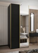 Armoire / Armoire à portes coulissantes | Fermeture en douceur | 245,5 x 110 x 64 cm | 6 compartiments | 2 tringles à vêtements | 2 portes coulissantes | Miroir | Couleur : noir